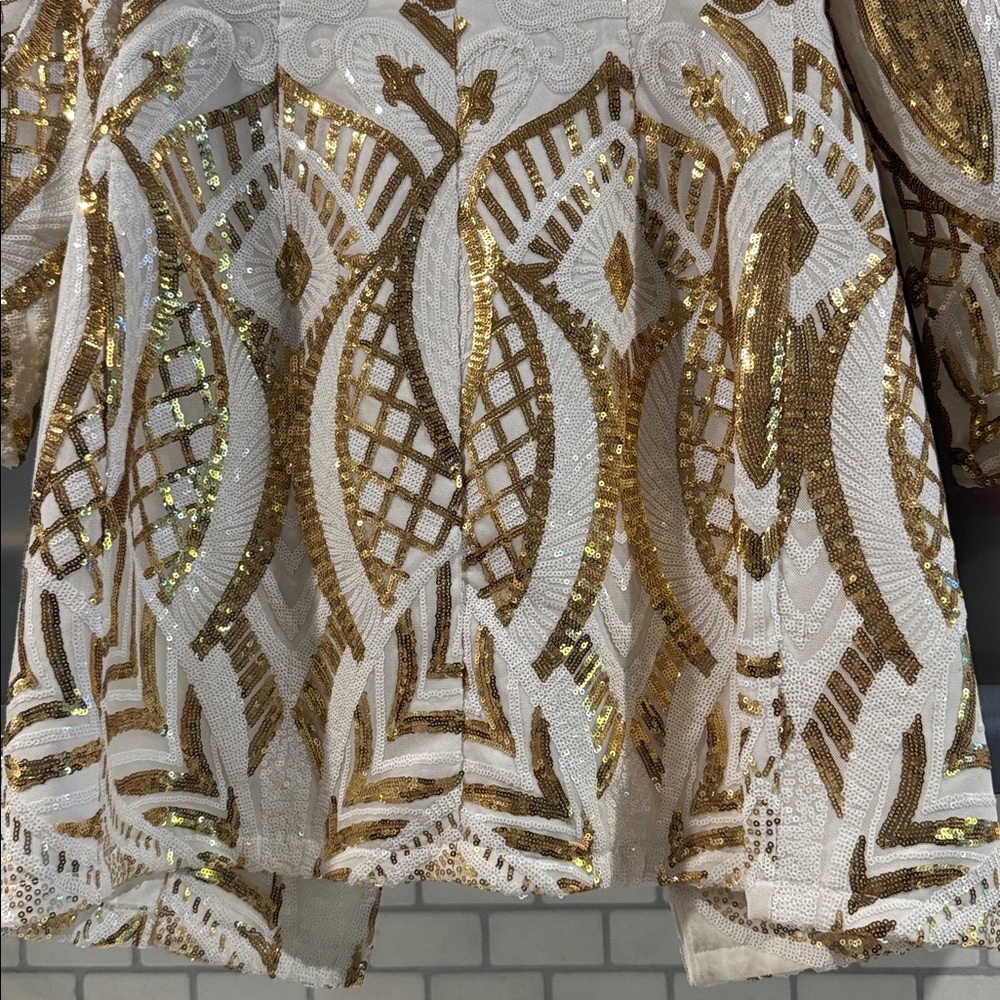 BLITHE White & Gold Sequin Embellished Art Deco Blazer Coat/Jacket size M - Picture 7 of 8
